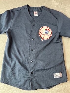 NY Yankees CC Sabathia 52 True Fan Jersey Navy Blue Baseball sz XL Top Hat Logo